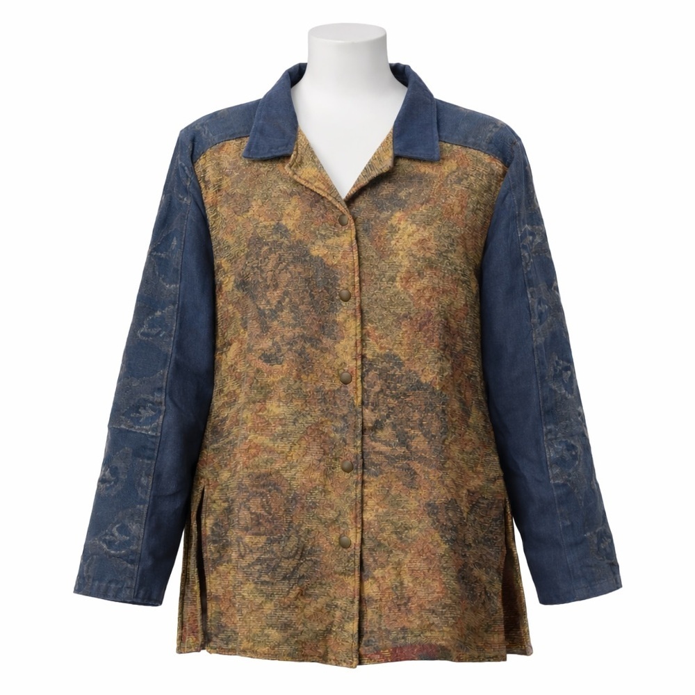 Size L Vintage Village Factory Cotton Floral Tapestry Jacket Coat